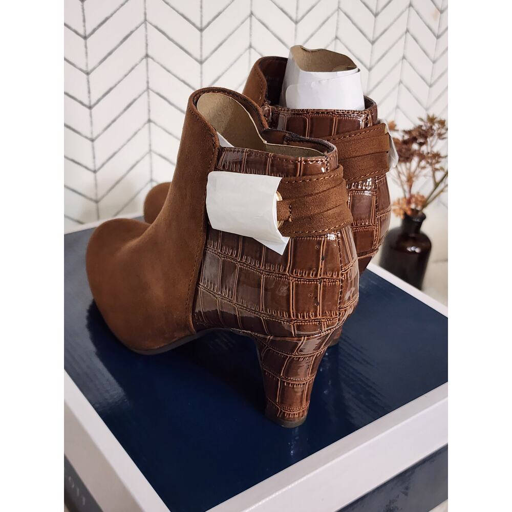 Karen Scott Koraa Dress Booties – Almond Toe Zip Ankle Boots Croc Heel - Brown - Picture 8 of 13